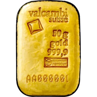 Valcambi 50 g - investeerimiskullast valuplokk (valatud/löödud)