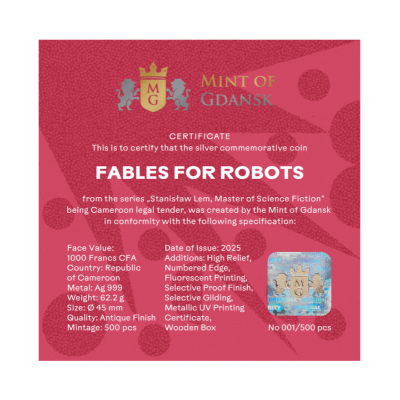 Stanislaw Lem - Fables for Robots - 2 Oz - hõbedast kollektsioonimünt